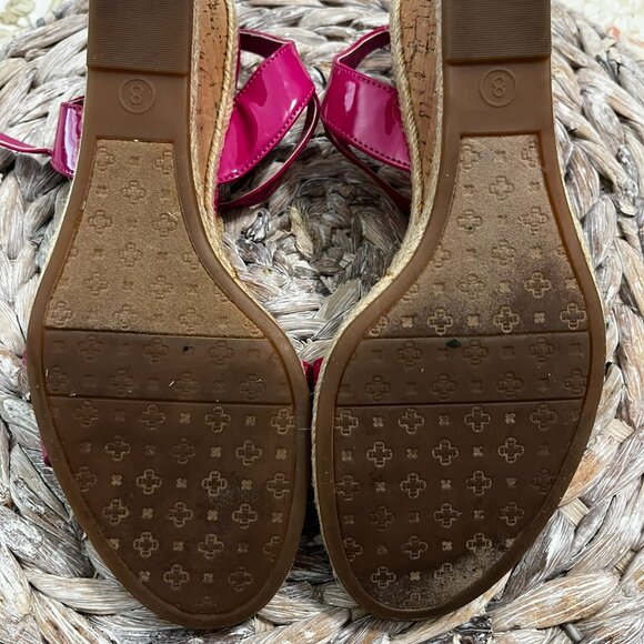 Etienne Aigner Pink Patent Leather Flower Embellished Espadrille Wedge Sandals 8 - Picture 11 of 13